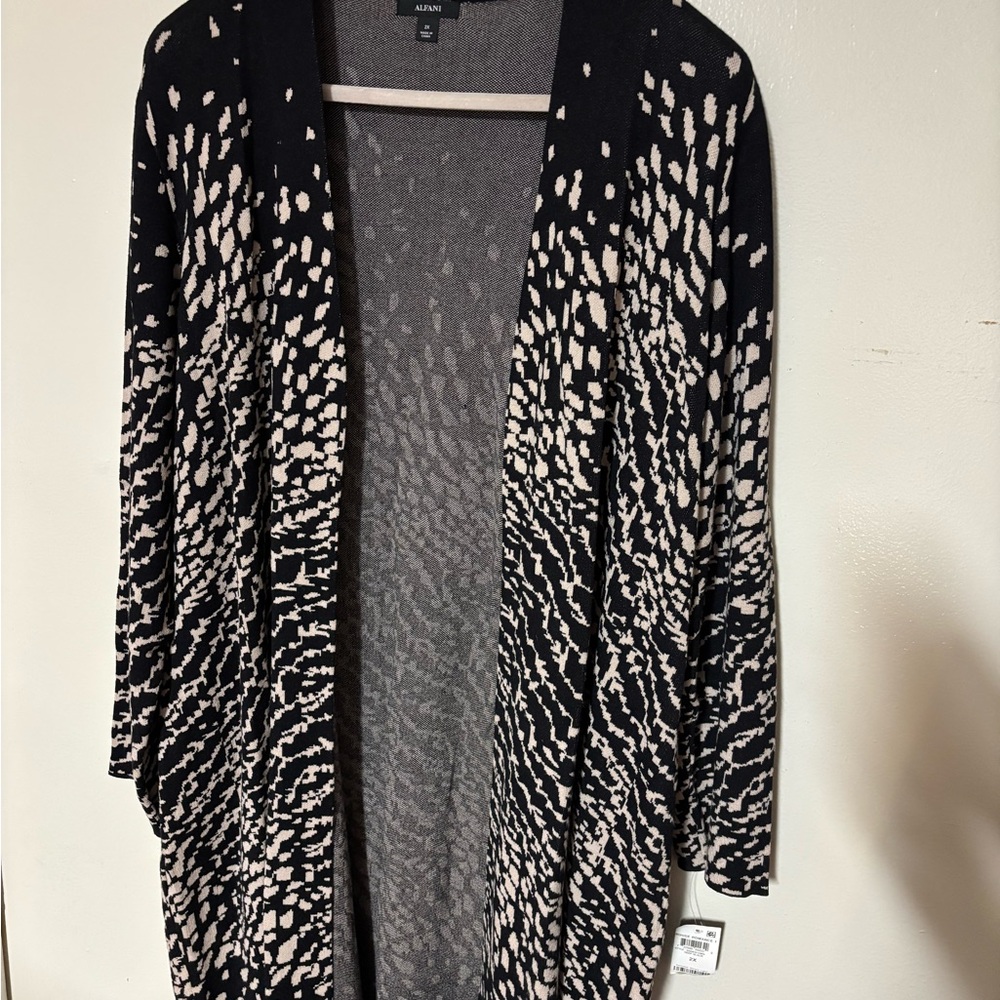 Alfani Black and White Cardigan Sweater with Abstract Print